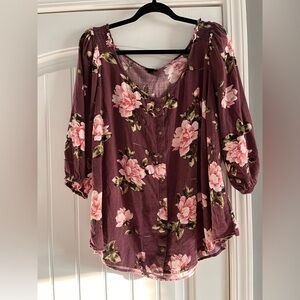 Torrid Women’s 2X Purple Floral 3/4 Sleeve Pullover Shirt Top